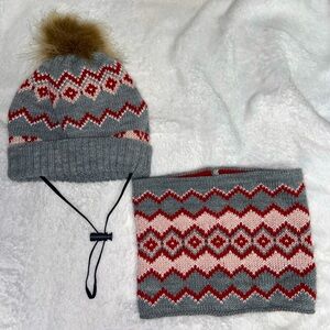 Winter Pom Pom Sweater Beanie Hat Scarf Set XL Dog